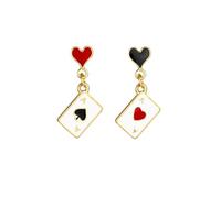 Ticome Orecchini pendenti da donna, a forma di cuore con scritta "Queen", a forma di cuore che gioca a carte da poker, asimmetrici, carini, per Halloween, giochi d'azzardo, accessori da casinò