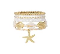 Ticome Set di 7 braccialetti estivi da spiaggia da donna, con conchiglie, stile bohémien, con perline a strati, con stelle marine, fatti a mano, per l'estate