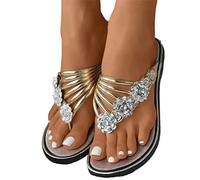ticticlily Infradito Donna Sandali delle Signore Estate Spiaggia Piscina Disegno del Fiore Grazioso Casual Pantofole A Oro 41 EU