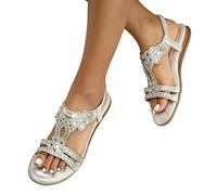 ticticlily Sandali Donna Estive Piatta Perline Scarpe con Elastiche Cinghia Punta Aperta Infradito con Strass Roma Scarpe da Spiaggia G Argento 41 EU