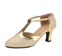 ticticlily Scarpe da Ballo Latino Donne Punta Chiusa Strass Scarpe Donna Eleganti Sala da Ballo Partito Salsa Tango e Bachata Danza Pratica Prestazioni Scarpe A2 Oro 39 EU