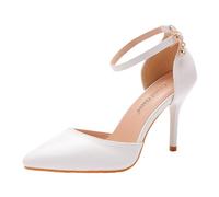 ticticlily Scarpe Donna Eleganti Decollete col Tacco Alto Punta Bianco Estive Tacchi da Sposa Cinturino alla Caviglia A3 9,5cm 34 EU