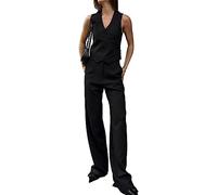 ticticlily Tailleur Donna Eleganti Estivi 2 Pezzi Tailleur Pantalone Complete Gilet con Bottone e Pantaloni A Vita Alta Casuale Chic Abbigliamento da Lavoro Tempo Libero D Nero L