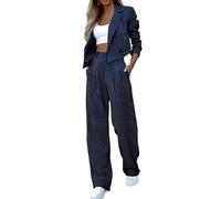ticticlily Tailleur Donna Pantaloni e Giacca Blazer 2 Pezzi Tailleurs Pantalone Completo Business OL Matrimonio Fiesta A Blu Scuro M