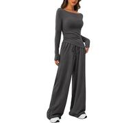 ticticlily Tuta Completo Donna Sportiva Tute Complete da Ginnastica 2 pezzi Top Maniche Lunghe e Pantaloni Vita Alta Gamba Larga Completa da Jogging Casa Casuale A Grigio Scuro S