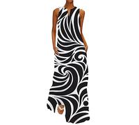 ticticlily Vestiti Estivi Lunghi Donna Casuale Vestito da Casuale Spiaggia Abito Senza Manica Scollo V Stampa Floreale Abiti Maxi Tempo Libero Sciolto Primavera Taglie Forti A Nero B XL