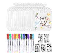 TIDEVAN 14 Pezzi DIY Bavaglino Per Bambini Bavaglino Bambini Bianco Bavaglini per Neonati Impermeabili con 12 Pennarelli Colorati per Tessuti e 5 Stencil per Pittura, Regalo per Festa Babyshower