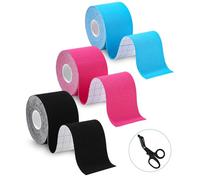 TIDEVAN 3 Rotolo Kinesiologici 5m x 5cm Nastro Kinesiologico Tape Kinesiologico Applicazione Tape con Forbici Professionali Impermeabile per Ginocchio,Spalla e Gomito, Fisioterapiche Impermeabil