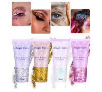 TIDEVAN 4 Pezzi Glitter Gel Make Up Glitterato Glitter Corpo Glitter per Capelli e Viso Gel Chunky Glitter Gel per Occhi, Labbra, Capelli, Corpo, per Festival,Feste in Maschera,Festival Musicali,Feste