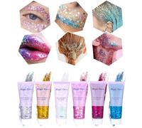 TIDEVAN 6 Pezzi Gel Glitter Per Il Corpo 50ml Glitter Make Up Glitter Gel per Viso Glitter Gel per Occhi, Labbra, Viso,Unghie,Capelli,Corpo Glitter Gel per Musica, Festival, Feste in Maschera