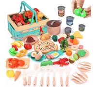 TIDEVAN Cucina Giocattolo per Bambini - Accessori, Taglio, Pizza, Frutta e Verdura - Cibo Giocattolo per 3 Anni - Regali Natale