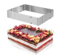 TIDEVAN Stampo Rettangolare Torta Torte Rettangolare Stampo Teglia ad Anello per Torte Pasticceria Torta Rettangolare Regolabile 20-38 cm x 24-46 cm Altezza 6 cm per Mousse Crema Dessert Torta