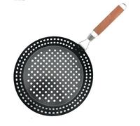 Tidevib Bistecchiera rotonda pieghevole in acciaio inox con manico in legno per barbecue all'aperto e cucina da campeggio