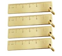 Tidevib Confezione da 4 righelli piccoli in ottone da 6 cm, righello dritto in rame spesso da 3 mm con anello per una facile conservazione e misurazione