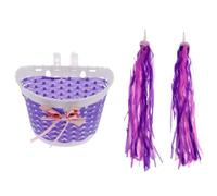 Tidevib Kids For Bicycle manubrio Streamer e cestino intrecciato per scooter - Viola/Rosa, set decorativo in plastica con attacco rapido