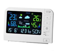 Tidevib Stazione meteo digitale con display LCD a colori, monitor temperatura e umidità interni/esterni, funzione previsione, sveglia con snooze Home Office (767 bianco)