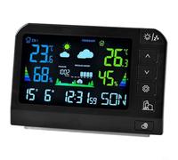 Tidevib Stazione meteo digitale con display LCD a colori, monitor temperatura e umidità interni/esterni, funzione previsione, sveglia con snooze Home Office (767 nero)