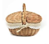 Tidgel 2 cestini portaoggetti in vimini intrecciato, con fodera rimovibile in cotone e lino, 26 x 18 x 15 cm, elegante decorazione per la casa e picnic, escursionismo, campeggio (2 pezzi)