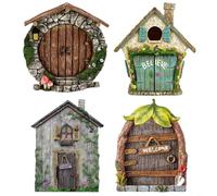 Tidgel 4 decorazioni in legno per mini porte da giardino fatate, decorazione per albero da cortile, fai da te, 9,93 x 9,93 cm