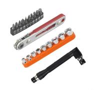 Tidgel Set di 21 chiavi a cricchetto, cacciavite ad angolo retto da 1/4" con punte strette, in acciaio al cromo vanadio per la riparazione di spazi ristretti