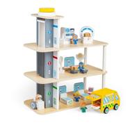 Tidlo Ospedale Playtime | Ospedali giocattolo in legno per bambini | Set da | Set da gioco in legno con edificio ospedaliero, ascensore, mini figure di persone, ambulanza e accessori medici