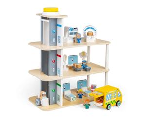 Tidlo Ospedale Playtime | Ospedali giocattolo in legno per bambini | Set da | Set da gioco in legno con edificio ospedaliero, ascensore, mini figure di persone, ambulanza e accessori medici