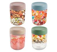 Tidora Set di 4 barattoli da 500 ml, coperchio a vite, contenitore in vetro per Overnight Oats, yogurt, budino, marmellata, meal prep, porridge per neonati, inscatolamento, porto, campeggio