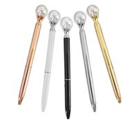 TIDTALEO Set 5 Penne a Sfera in Metallo Perle Artificiali, Design Ergonomico Portatile per Ufficio e Studio, Flusso Inchiostro Uniforme, Penne a Sfera Decorative per Uso Quotidiano