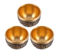 TIDTALEO Set di 3 Tazze da Tè in Ottone Vintage da 2,5 Oz Motivi in Rilievo di Drago e Mitologico, Design Orientale Autentico, Base Stabile e Presa Comoda per Riunioni a Casa