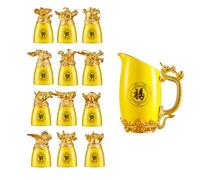 TIDTALEO Set di Bicchieri da Liquore in Ceramica Design dei 12 Segni Zodiacali Cinesi, Resistente a Rottura e Sbiadimento, Colore Giallo Elegante per Casa e Hotel