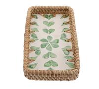 TIDTALEO Vassoio Organizer per Cosmetici in Rattan Intrecciato Verde Decorazioni a Conchiglia, Multifunzionale e Spazioso per Cosmetici e Rossetti, per Vanity Bagno e Eventi Salone