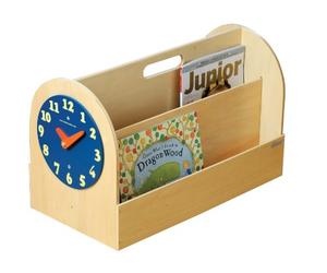 Tidy Books - Contenitore per Libri Bambini in Legno di Colore Naturale. Libreria Portatile, Design Elegante e Originale. Libreria Frontale per Incoraggiare i Bambini a Leggere. Orologio Giocattolo per Imparare a Dire l’Ora. Ideale per la Cameretta.