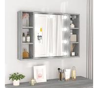 Tidyahrd Armadietto da Bagno con Specchio, 6 Scomparti, Grigio Sonoma, 76x15x55 cm, Mobiletto con Luce e Pensili