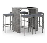 Tidyard 7 pz,Set da Bar,da Giardino Esterno,Patio,Terrazzo,in Polyrattan,Grigio,e Vetro,Set Tavolo e Sedie da Bar Alti da Giardino,Set Tavolo e 6 Sgabelli da Bar Esterno,Set Mobili da Giardino