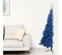 Tidyard Albero di Natale Artificiale a metà con Supporto,Albero di Natale Artificiale ad Angolo con Supporto,Mezzo Albero di Natale da Parete,metà di Un Albero Normale,Mezzo Tondo, Blu 150 cm PVC