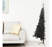 Tidyard Albero di Natale Artificiale a metà con Supporto,Albero di Natale Artificiale ad Angolo con Supporto,Mezzo Albero di Natale da Parete,metà di Un Albero Normale,Mezzo Tondo, Nero 180 cm PVC