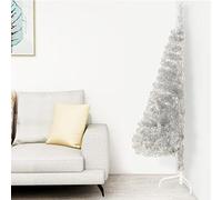 Tidyard Albero di Natale Artificiale a metà con Supporto,Albero di Natale Artificiale ad Angolo con Supporto,Mezzo Albero di Natale da Parete,metà di Un Albero Normale,Mezzo Tondo, Argento 150 cm PVC