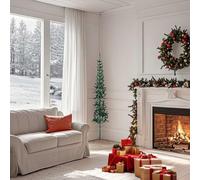 Tidyard Albero Natale Artificiale Sottile Mezzo Tondo Verde 150 cm con Supporto, Decorazione Natalizia Salvaspazio per Casa 344600
