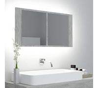 Tidyard Armadietto a Specchio con Luci LED, Specchiera per Bagno con Ripiani, Grigio Cemento 90x12x45 cm