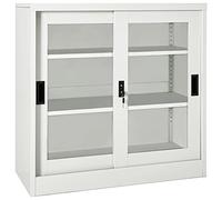 Tidyard Armadietto,per Ufficio,in Acciaio,Grigio Chiaro,con Vetrina,Ante Scorrevoli,90x40x90cm,Armadio Ufficio in Metallo,Schedario Ufficio Metallo,Archivio,Metallico,Ante Sorrevoli,Acciaio