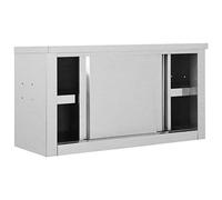 Tidyard Armadio da parete con ante scorrevoli, pensile da cucina, in acciaio inox, 90 × 40 × 50 cm