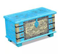 Tidyard Baule Contenitore Vintage in Legno di Mango Blu,Cassapanca Contenitore Vintage in Legno Massello,Cassapanca da Interno,Cassapanca Ingresso,Baule Portagiochi Bambini,Baule Vintage 80x40x45 cm