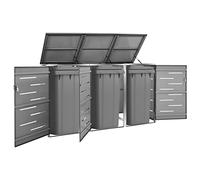 Tidyard Copribidone per Spazzatura Triplo,Copribidoni Box Spazzatura,Copri Bidone Rifiuti da Giardino Esterno,Copribidoni Box,Copertura per Pattumiera,Copribidone da Esterno in Acciaio Inox Antracite