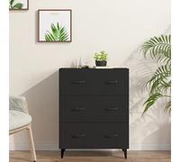 Tidyard Credenza con 3 Cassetti Nera 69,5x34x90 cm, Comò e cassettiere in Legno Multistrato, Cassettiera Ufficio Cassettiera Camera da Letto, Soggiorno, Corridoio