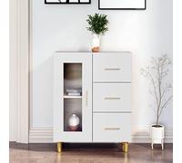 Tidyard Credenza con Ante e 2 Cassetti Bianco,Credenza Soggiorno Cucina,Mobile Credenza Cucina,Credenze e Buffet,Armadio da Cucina,Mobiletto Multiuso,Armadio con Cassetti,Anta in Vetro 69,5x34x90 cm