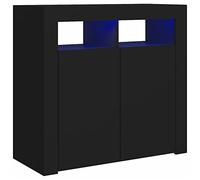 Tidyard Credenza con Luci LED,Mobile Credenza Cucina,Credenza Moderna,Mobiletto Multiuso,Credenze e Buffet,Armadio,Armadietto,Credenza da Buffet,Mobile da Soggiorno,Nero 80x35x75 cm