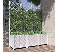 Tidyard Fioriera da Giardino con Graticcio,Fioriera con Traliccio,Fioriera con Spalliera Separè,Fioriera Grigliato da Esterno,Letto Rialzato,Grigliato,Fioriera da Esterno Bianco 120x40x136 cm PP