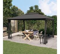 Tidyard Gazebo con Teli Laterali e Tetto Doppio 3x4 m Antracite, Pergola in Acciaio per Terrazzo, Patio e Giardino