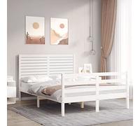 Tidyard Giroletto con Testiera Bianco 120x200 cm in Legno Massello,Supporto per doghe in Legno,Giroletto Una Piazza e Mezza,Letto Singolo,Matrimoniale,con Testiera