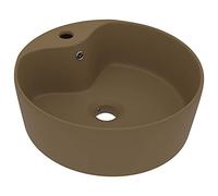 Tidyard Lavandino con Troppopieno,Lavabo da Appoggio in Ceramica,Lavandino da Appoggio,Lavabo in Ceramica,Lavello per Bagno,Cosmetici o Toilette,Lavandino Rotondo Crema Opaco 36x13 cm